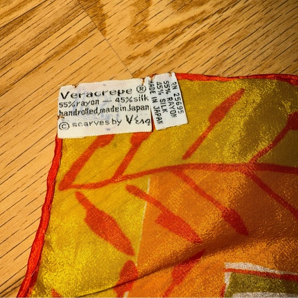 Vintage Vera Neumann sheer floral 26” square Scarf in orange, chartreuse green - Picture 3 of 7